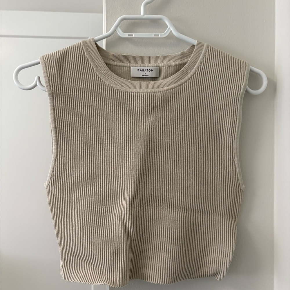Babaton Ribbed Crewneck Tank in Light Beige